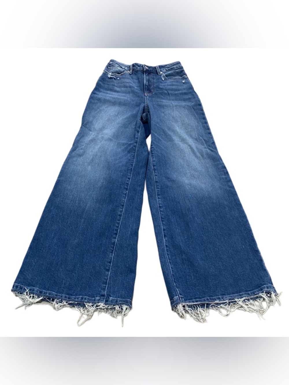 Paige Harper Ankle Jeans Womens Blue Wide Leg Fray Distressed Size 24